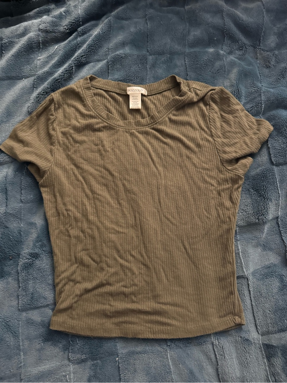 Bozzolo Olive Green Ribbed Short Sleeve Tee